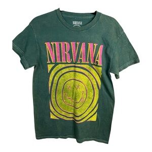 Nirvana Smiley Face Rock T-Shirt in Emerald Green and‎ Yellow Size Small